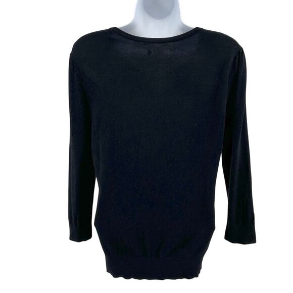 Halogen Knitted Top WMNS M Petite Black 3/4 Sleeve Button-Up Stretch Round Neck - Picture 7 of 7